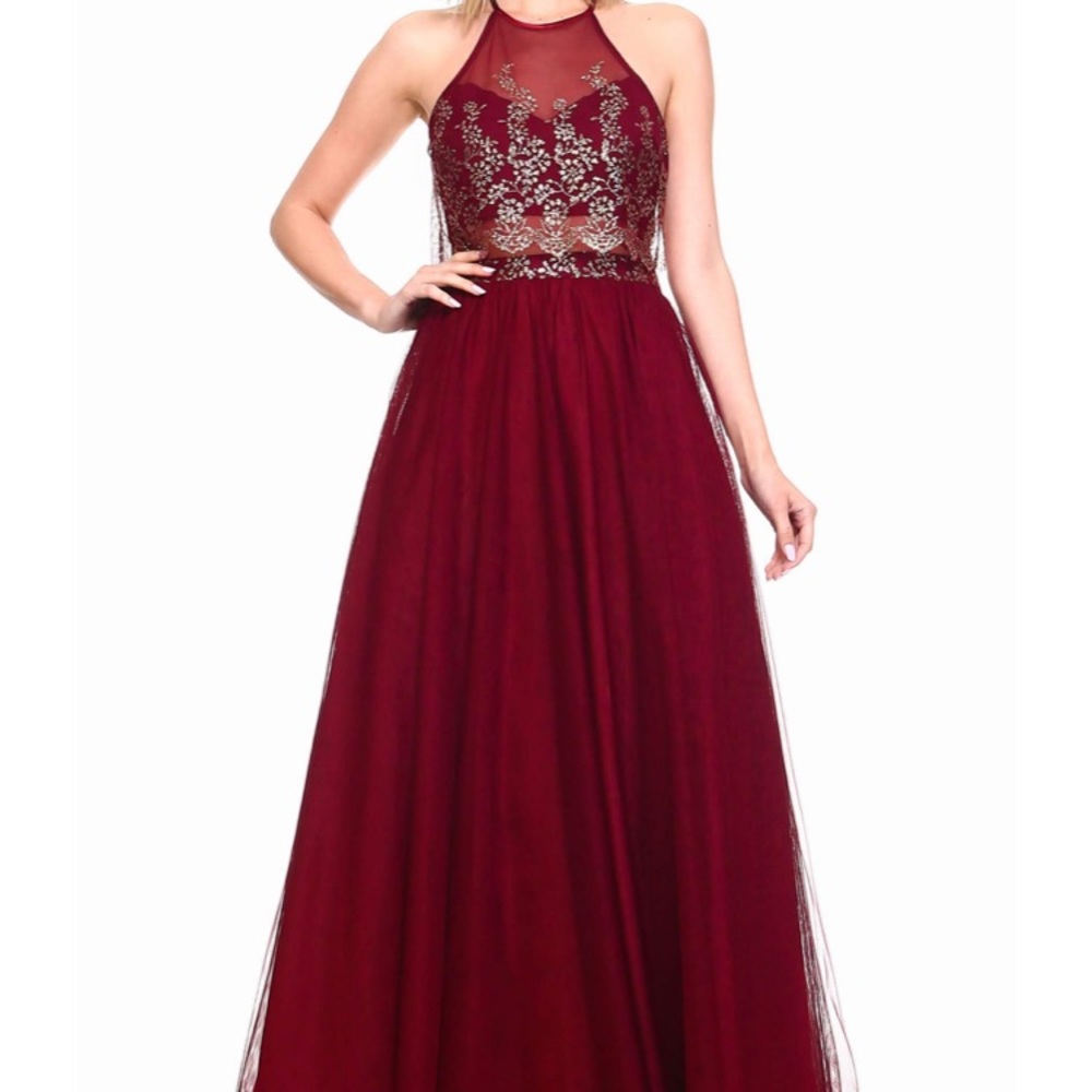 Sleeveless Halter Glitter Popover Top Long Dress